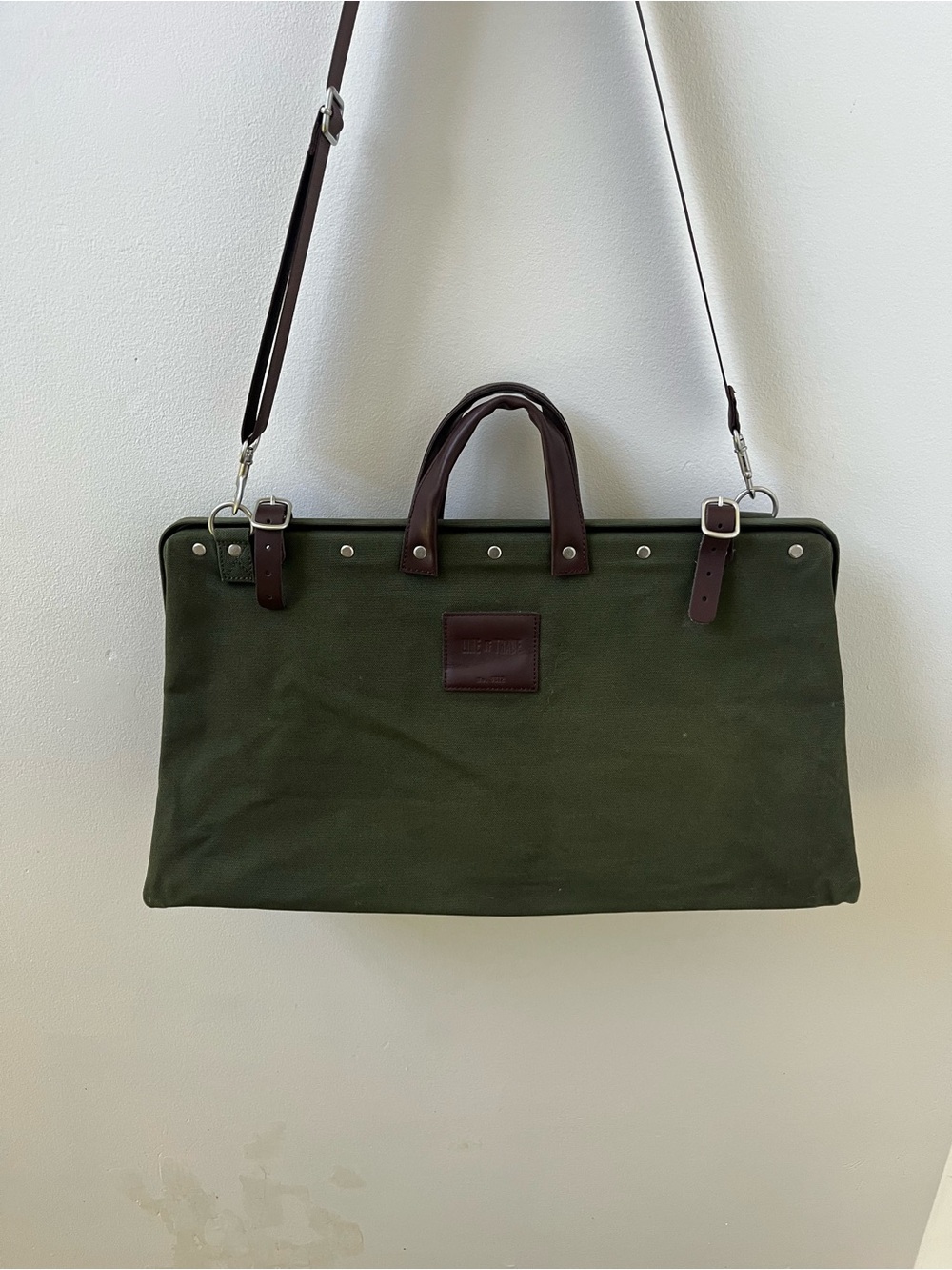 Line of Trade Green Canvas Weekender Bag with Brown Leather Trim